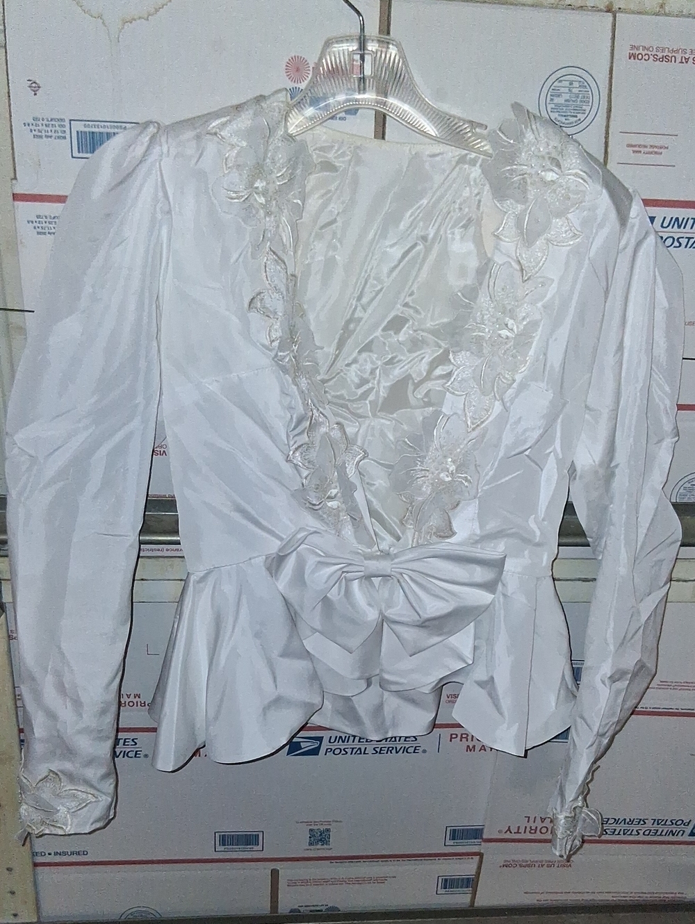 Size S White Lace-Trim Peplum Bow Women's  Ovwrshirt (Sku A 40)
